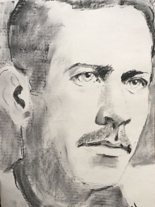 Drawing titled "John Steinbeck 2" by Dominique Dève, Original Artwork, Charcoal