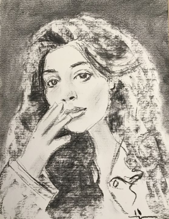 Drawing titled "Quick charcoal port…" by Dominique Dève, Original Artwork, Charcoal