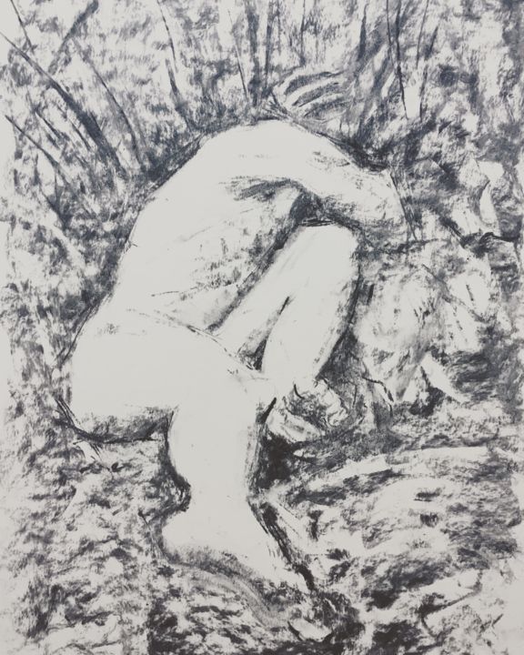 Drawing titled "Hurt" by Dominique Dève, Original Artwork, Charcoal