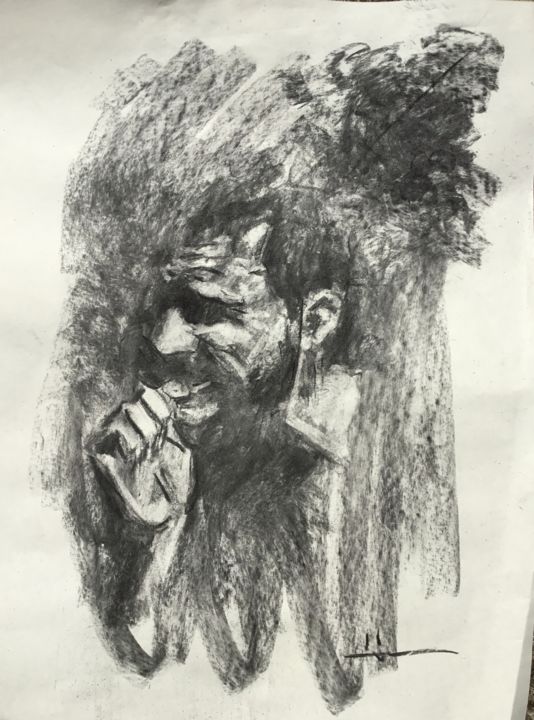 Drawing titled "The Mistake" by Dominique Dève, Original Artwork, Charcoal