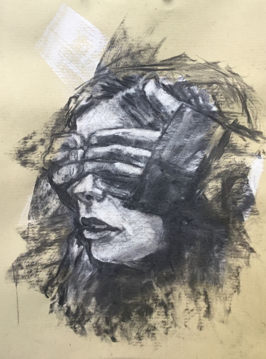 Drawing titled "The Game" by Dominique Dève, Original Artwork, Charcoal