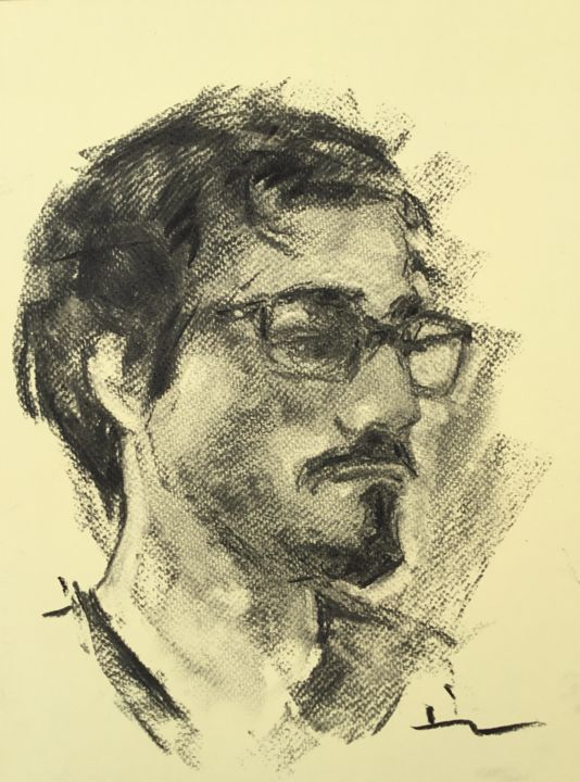 Drawing titled "Gonzalo" by Dominique Dève, Original Artwork, Charcoal
