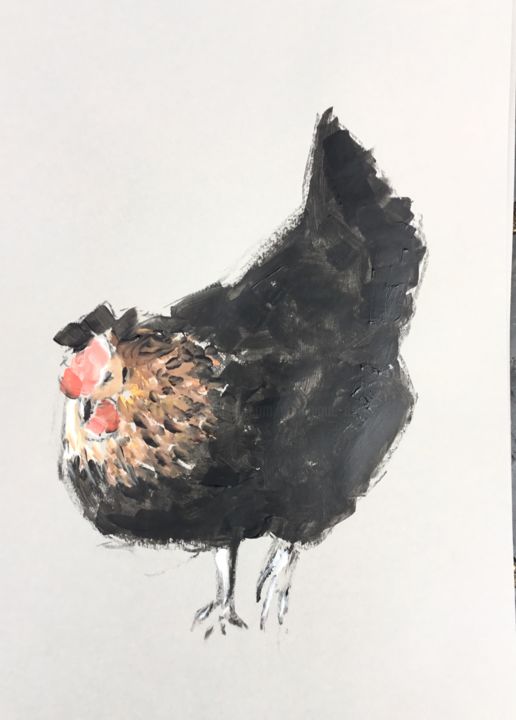 Painting titled "Chicken Study 1" by Dominique Dève, Original Artwork, Acrylic