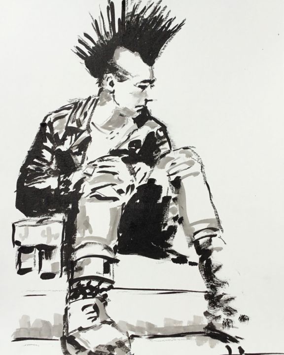 Painting titled "Punk Attitude" by Dominique Dève, Original Artwork, Ink