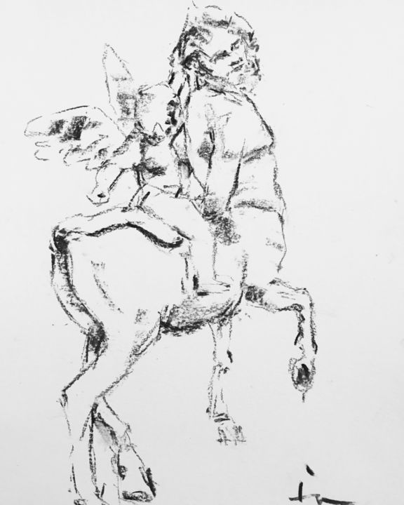 「Etude d’après L’ang…」というタイトルの描画 Dominique Dèveによって, オリジナルのアートワーク, 木炭