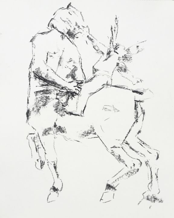 图画 标题为“L’ange et le Centau…” 由Dominique Dève, 原创艺术品, 木炭