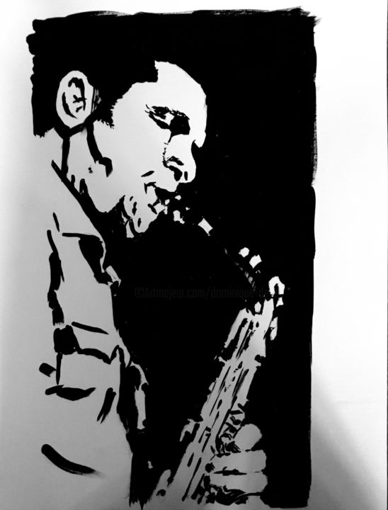 Peinture intitulée "Art Pepper 4" par Dominique Dève, Œuvre d'art originale, Encre