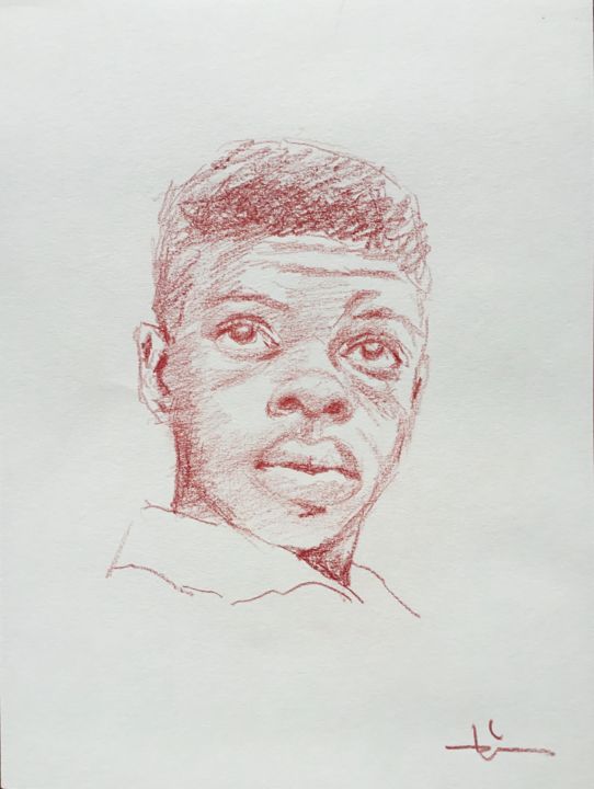 Drawing titled "Jeune Homme" by Dominique Dève, Original Artwork, Pencil