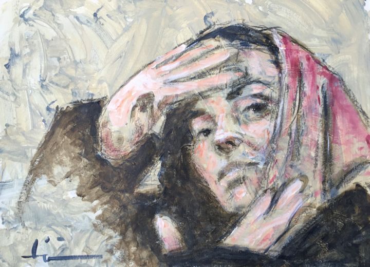 Peinture intitulée "Femme à la capuche" par Dominique Dève, Œuvre d'art originale, Acrylique