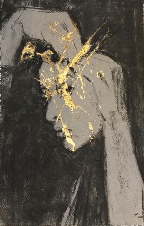 「Golden Darkness « L…」というタイトルの描画 Dominique Dèveによって, オリジナルのアートワーク, 木炭