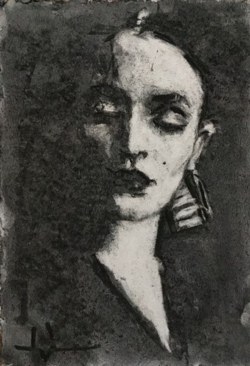 Рисунок под названием "Lidie2" - Dominique Dève, Подлинное произведение искусства, Древесный уголь