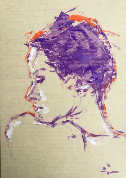 Malerei mit dem Titel "Portrait sur papier…" von Dominique Dève, Original-Kunstwerk, Acryl