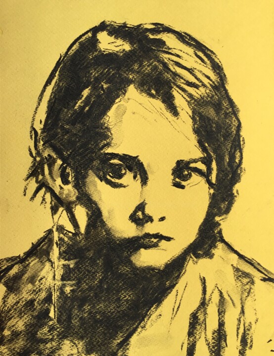 「Young Dark #2」というタイトルの描画 Dominique Dèveによって, オリジナルのアートワーク, 木炭