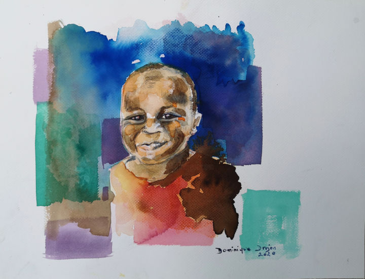 Peinture intitulée "Petit gars" par Dominique Drujon, Œuvre d'art originale, Aquarelle