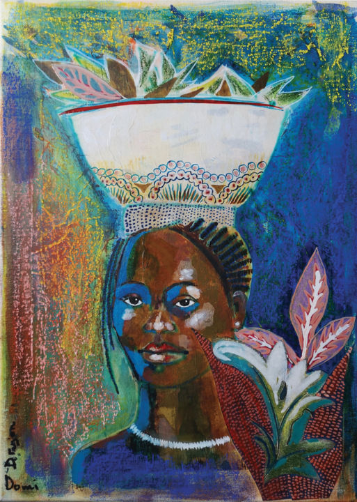 Peinture intitulée "porteuse d'herbes" par Dominique Drujon, Œuvre d'art originale, Acrylique Monté sur Châssis en bois