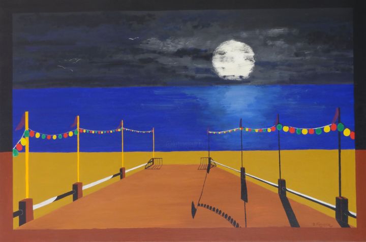 Pintura titulada "Coucher de lune" por Dominique Frampier, Obra de arte original, Acrílico