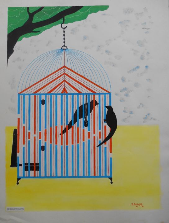 "Les oiseaux" başlıklı Tablo Dominique Frampier tarafından, Orijinal sanat, Guaş boya