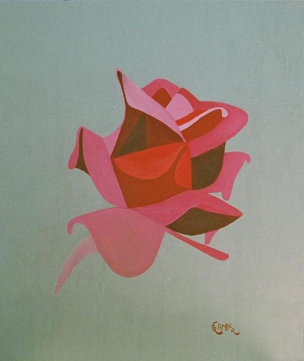 Schilderij getiteld "La rose rouge" door Dominique Frampier, Origineel Kunstwerk, Olie