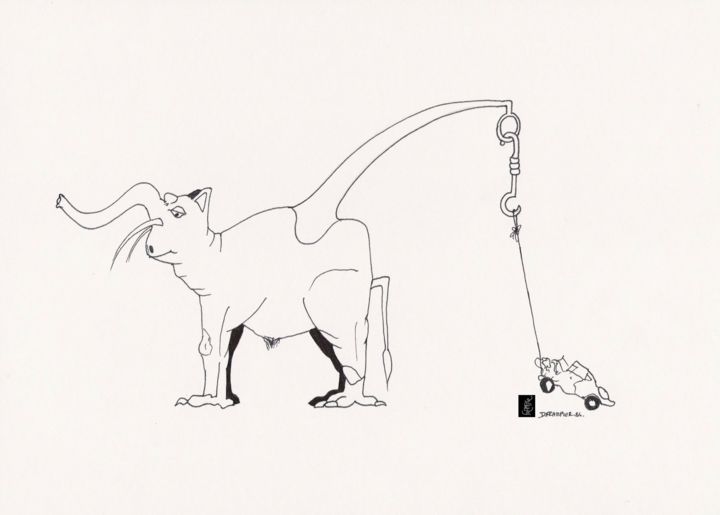 Dessin intitulée "Le Depanosaure" par Dominique Frampier, Œuvre d'art originale, Stylo à bille