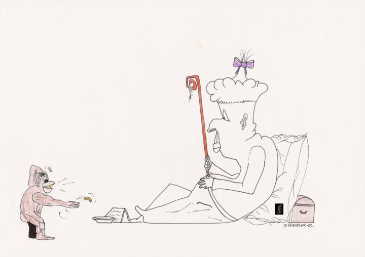 Dessin intitulée "Monnaie de singe" par Dominique Frampier, Œuvre d'art originale, Crayon