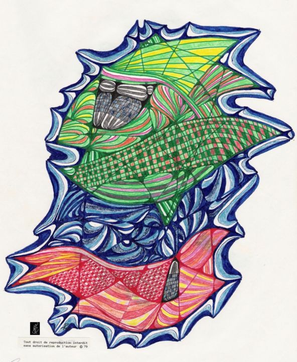 图画 标题为“Les poissons” 由Dominique Frampier, 原创艺术品, 标记