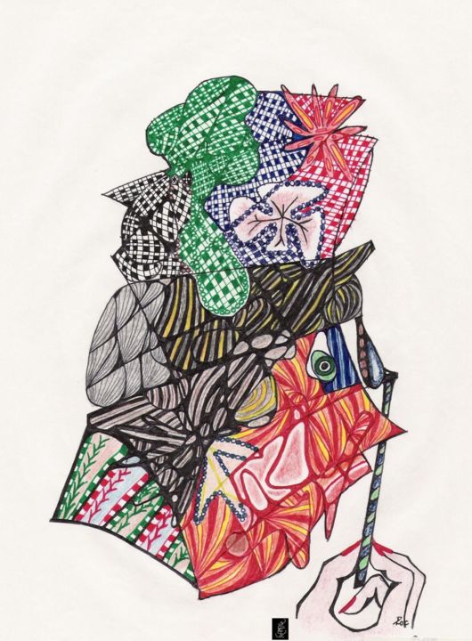 图画 标题为“Madame” 由Dominique Frampier, 原创艺术品, 铅笔