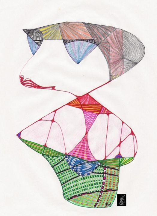 图画 标题为“Miss Girly” 由Dominique Frampier, 原创艺术品, 铅笔