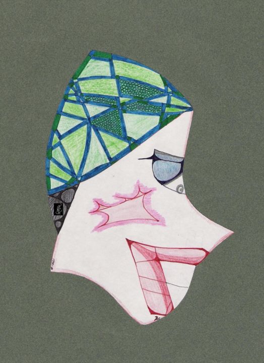 Drawing titled "Miss Nitouche" by Dominique Frampier, Original Art, Pencil