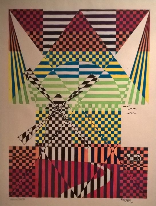 Drawing titled "Les moulins" by Dominique Frampier, Original Art, Gouache