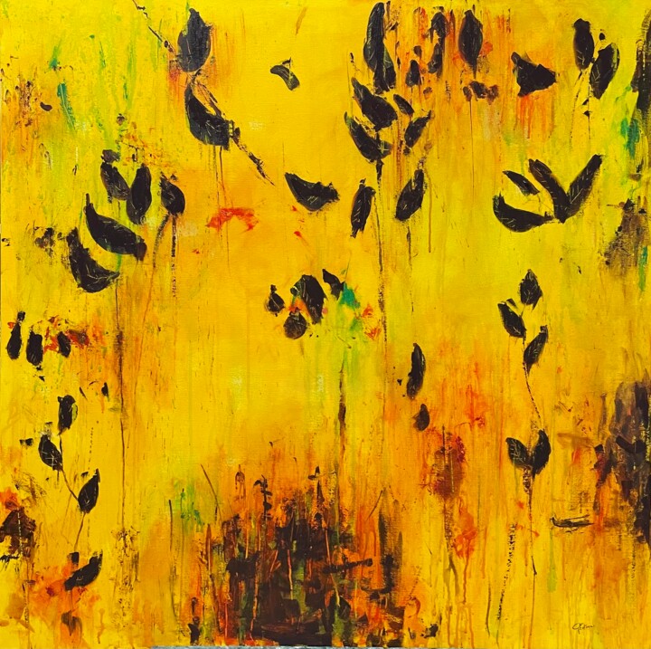 제목이 "La nature des feuil…"인 미술작품 Dominique Gentreau로, 원작, 기름 나무 들것 프레임에 장착됨