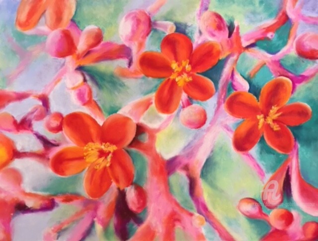 绘画 标题为“fleurs de corail” 由Dominique Gobelin Mansour, 原创艺术品, 粉彩