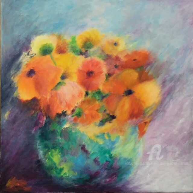 Schilderij getiteld "Le bouquet du diman…" door Dominique Gobelin Mansour, Origineel Kunstwerk, Acryl