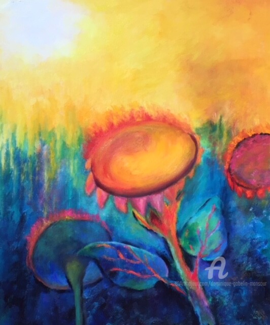 Peinture intitulée "L'appel du soleil" par Dominique Gobelin Mansour, Œuvre d'art originale, Huile