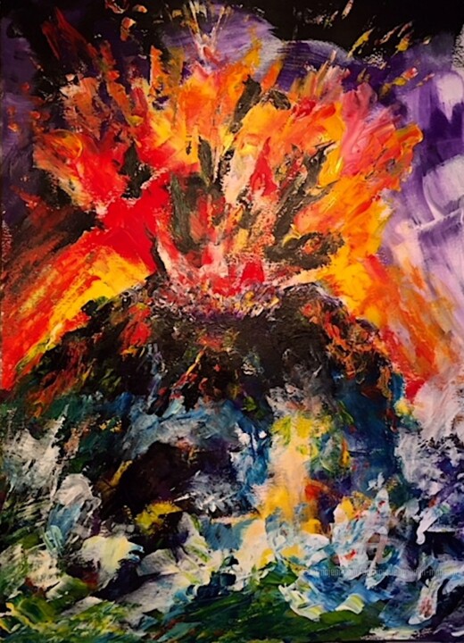 Painting titled "Eruption volcanique" by Dominique Gobelin Mansour, Original Artwork, Acrylic