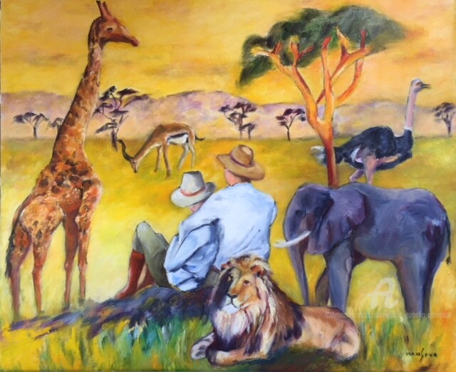 Painting titled "Out of Africa" by Dominique Gobelin Mansour, Original Artwork, Oil