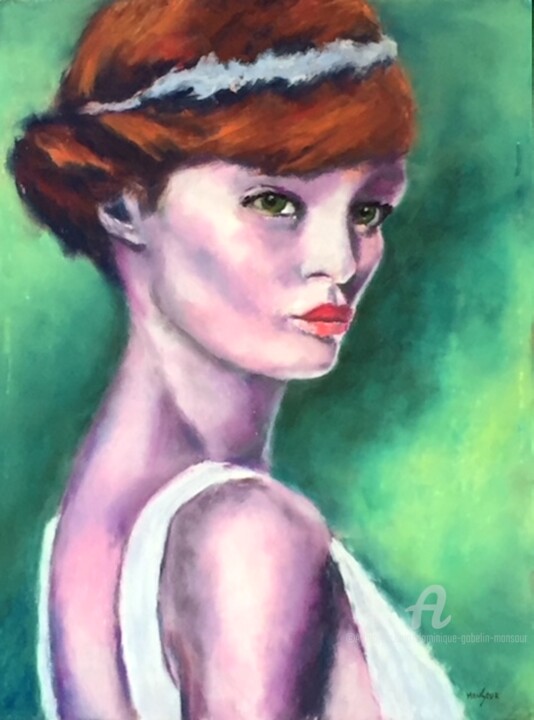 Painting titled "Violette" by Dominique Gobelin Mansour, Original Artwork, Pastel