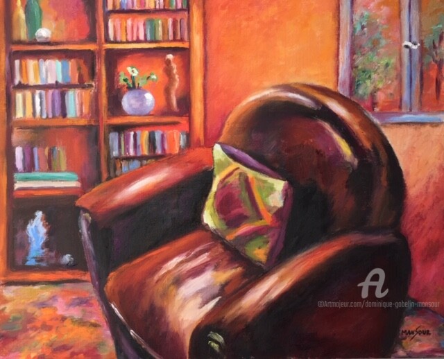 Painting titled "Le fauteuil club" by Dominique Gobelin Mansour, Original Artwork, Oil