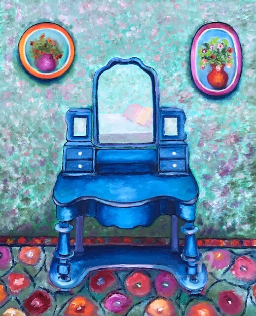 绘画 标题为“La coiffeuse bleue” 由Dominique Gobelin Mansour, 原创艺术品, 油