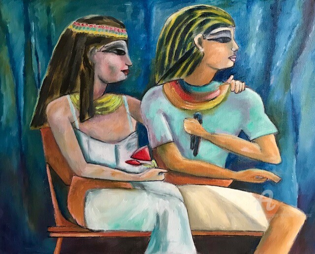 Painting titled "Tendresse princière" by Dominique Gobelin Mansour, Original Artwork, Oil Mounted on Wood Stretcher frame