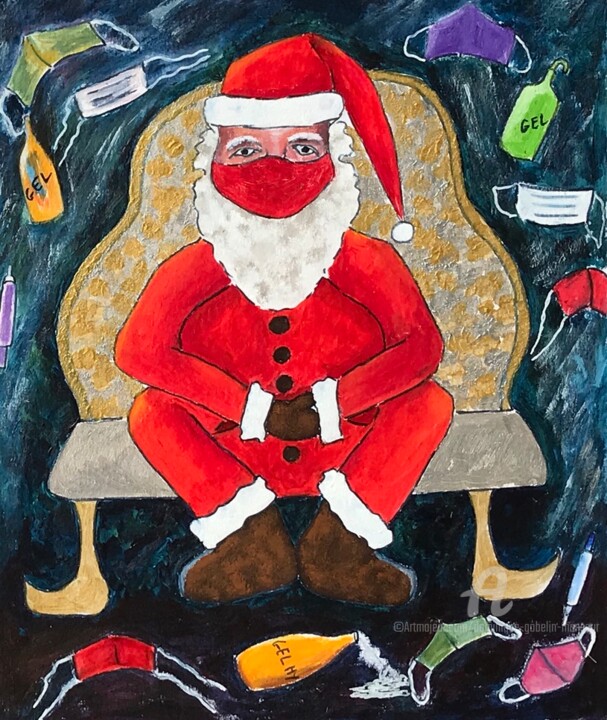 图画 标题为“Père Noël HS” 由Dominique Gobelin Mansour, 原创艺术品, 丙烯