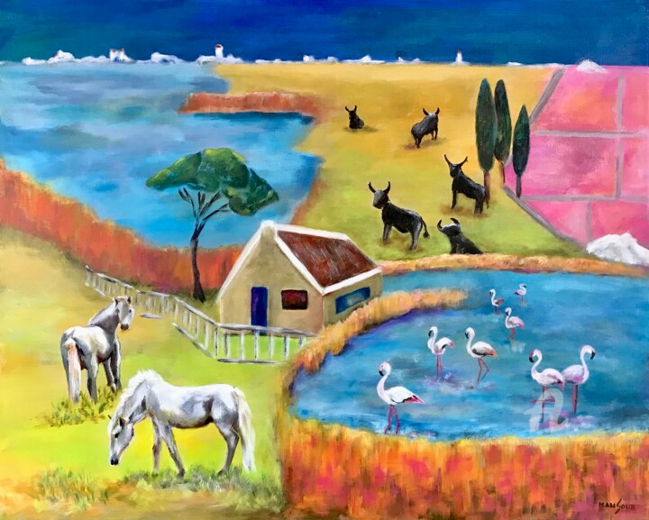 Peinture intitulée "Camargue" par Dominique Gobelin Mansour, Œuvre d'art originale, Acrylique