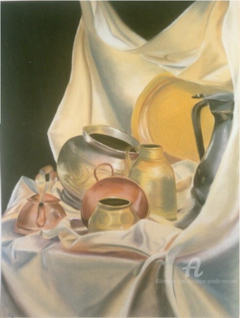 Dessin intitulée "nature morte aux cu…" par Dominique Gobelin Mansour, Œuvre d'art originale, Pastel