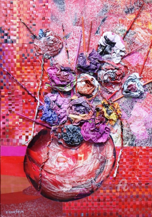 Collages titled "rouge" by Dominique Gobelin Mansour, Original Artwork