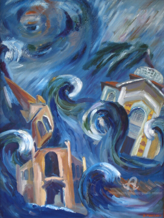 Painting titled "l'oeil du cyclone" by Dominique Gobelin Mansour, Original Artwork, Oil