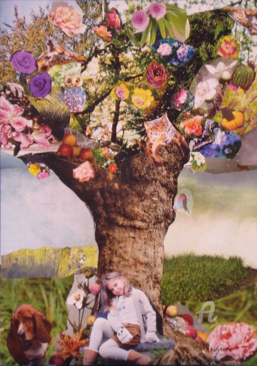 Collages titled "L'arbre de vie" by Dominique Gobelin Mansour, Original Artwork, Collages