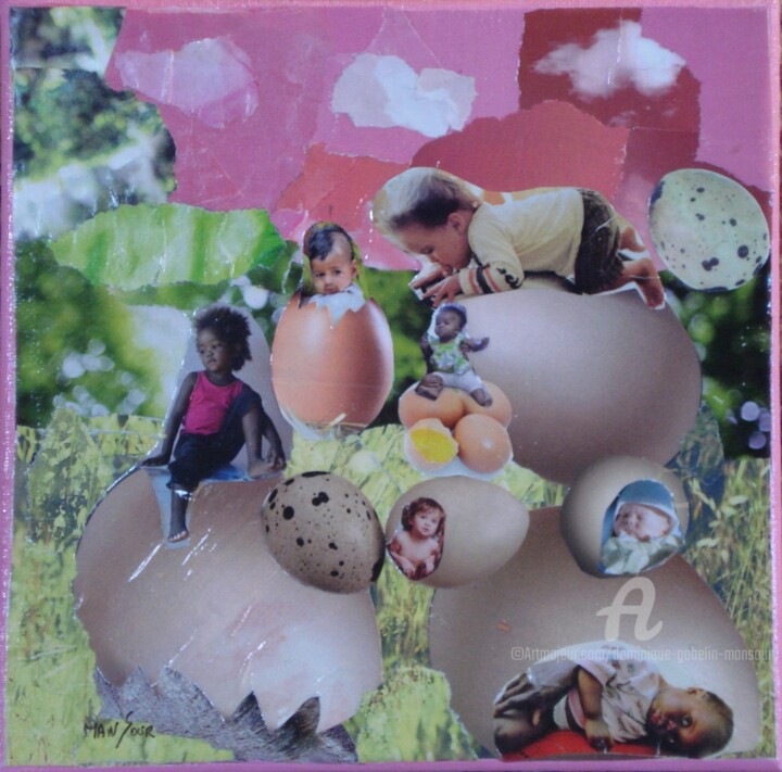 Collages intitulée "Le nid" par Dominique Gobelin Mansour, Œuvre d'art originale, Collages
