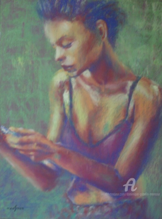 Drawing titled "Jacinthe" by Dominique Gobelin Mansour, Original Artwork, Pastel