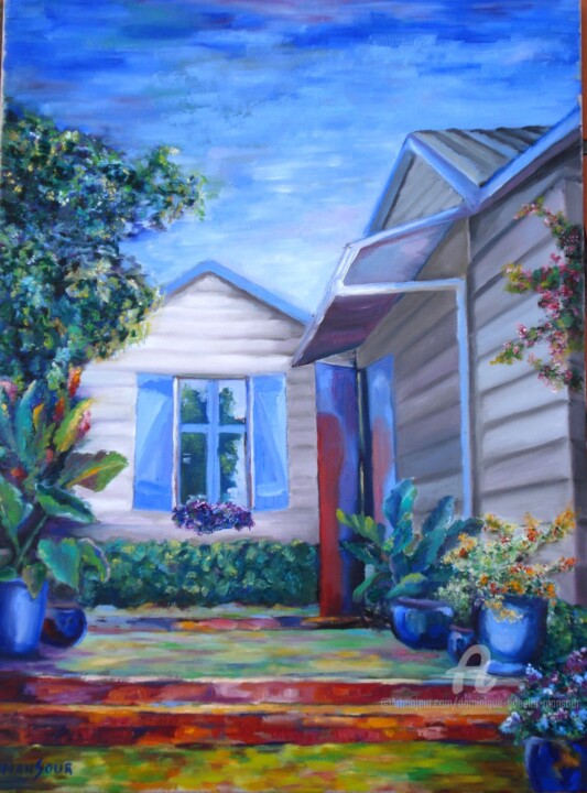 Peinture intitulée "maison tropicale" par Dominique Gobelin Mansour, Œuvre d'art originale, Huile