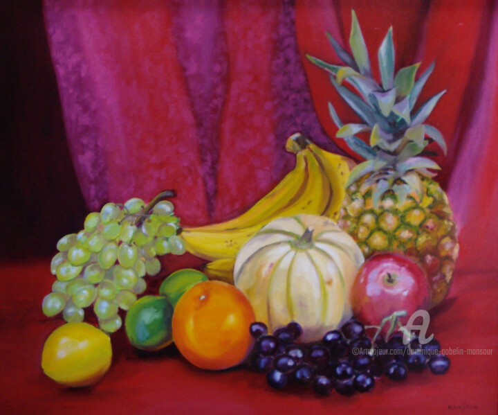 Painting titled "salade de fruits" by Dominique Gobelin Mansour, Original Artwork, Oil