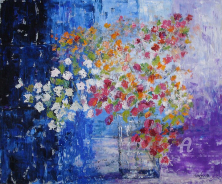 Painting titled "bouquet de bougainv…" by Dominique Gobelin Mansour, Original Artwork, Oil